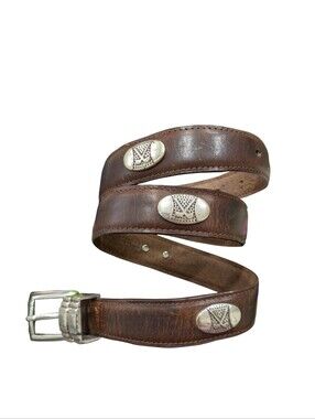 VTG AML 3000 Brown Leather Top Grain Oil Tan Golf Club Silver Concho Belt Sz 34